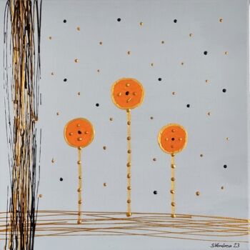 绘画 标题为“Orange Blumen” 由Sigrid Vondran, 原创艺术品, 丙烯 安装在木质担架架上