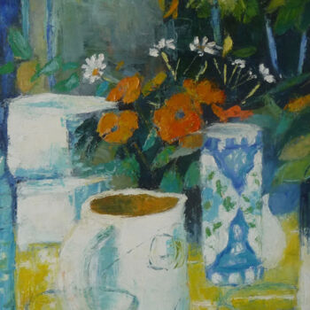 "Fin de repas" başlıklı Tablo Fabrice Bettrancourt tarafından, Orijinal sanat, Petrol Ahşap Sedye çerçevesi üzerine monte ed…