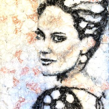 Painting titled "Angelina" by Adeline Dutel, Original Artwork, Airbrush Mounted on Wood Stretcher frame
