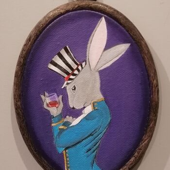 Peinture intitulée "The Christmas Bunny" par Nina Grighel, Œuvre d'art originale, Acrylique Monté sur Autre panneau rigide