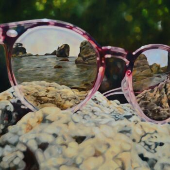 Painting titled "Mirroring 2." by Istvan Cene Gal, Original Artwork, Oil Mounted on Wood Stretcher frame