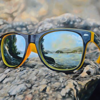 Painting titled "Mirroring 3." by Istvan Cene Gal, Original Artwork, Oil Mounted on Wood Stretcher frame