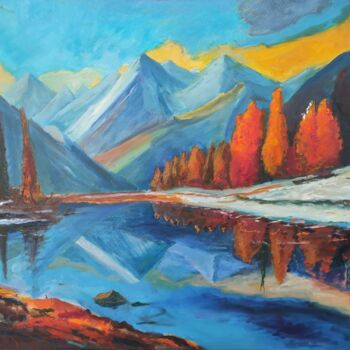 Pintura intitulada "Mountain landscape" por Vladislav Guzeev, Obras de arte originais, Óleo Montado em Armação em madeira