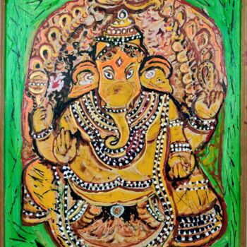 Pittura intitolato "ORNAMENTAL GANESHA-1" da Yes, Opera d'arte originale, Inchiostro