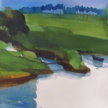 Painting titled "A small bridge to q…" by Prashant Prabhu, Original Artwork, Watercolor