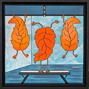 Peinture intitulée "Feuilles au gymnase…" par Jocelyne Deschamps-Kus, Œuvre d'art originale, Acrylique Monté sur Châssis en…