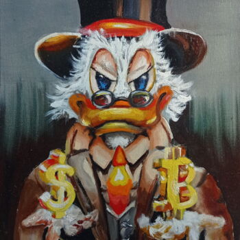 Painting titled "Scrooge McDuck 3" by Areva, Original Artwork, Oil Mounted on Wood Stretcher frame