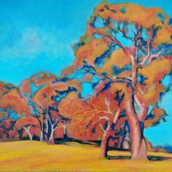 Painting titled "золотая осень" by Sergej Sviduk, Original Artwork, Oil Mounted on Wood Stretcher frame