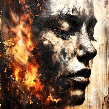 Digital Arts titled "Portrait Brûlant" by Frédéric Font (Chroma), Original Artwork, Digital Painting Mounted on Wood Stretch…