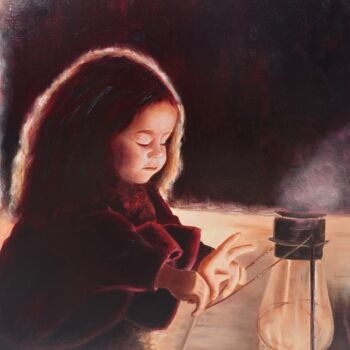 Painting titled "Lumière" by Colette Tournier, Original Artwork, Oil Mounted on Wood Stretcher frame