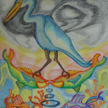 Dessin intitulée "Entre Mer et Ciel" par Aurélie Sarrazin, Œuvre d'art originale, Crayon