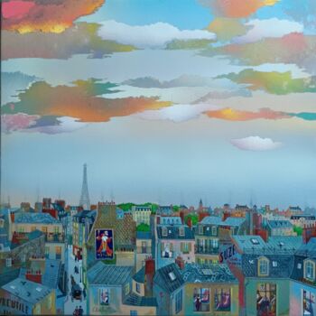 Peinture intitulée "LA ROMANCE DE PARIS…" par Bernard Ambielle, Œuvre d'art originale, Huile Monté sur Châssis en bois
