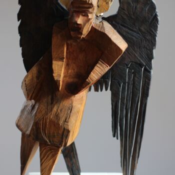 Sculpture titled "Z cyklu Anioły Besk…" by Alex Johanson, Original Artwork, Wood