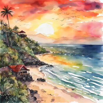 数字艺术 标题为“Sunset in Bali” 由Mankdhani, 原创艺术品, AI生成的图像