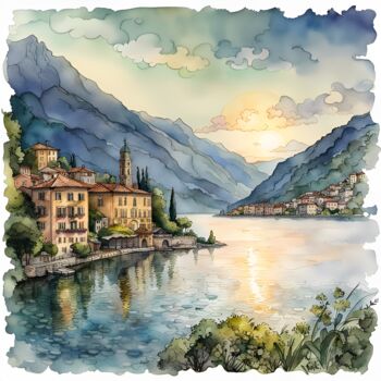 数字艺术 标题为“Lakeside Village in…” 由Mankdhani, 原创艺术品, AI生成的图像
