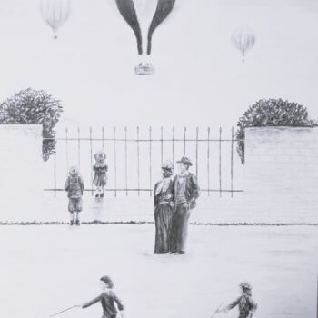 Dessin intitulée "Les montgolfières-…" par Eric Audry, Œuvre d'art originale, Fusain