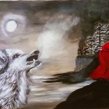 Painting titled "Red and the Wolf" by Alexandra Roberts, Original Artwork, Acrylic