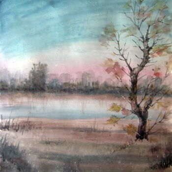 Peinture intitulée "Січневий краєвид" par Volodimir Kudlai, Œuvre d'art originale, Aquarelle