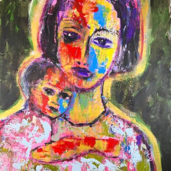 Malerei mit dem Titel "Mutter" von Merita Seitz, Original-Kunstwerk, Acryl Auf Keilrahmen aus Holz montiert