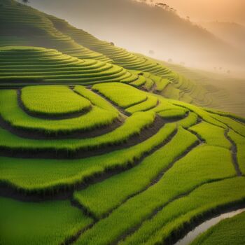 Digital Arts titled "Paddy Hillscapes in…" by Mankdhani, Original Artwork, AI generated image