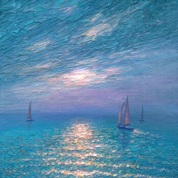 Painting titled "Emerald Sea" by Dmitry Oleyn, Original Artwork, Oil Mounted on Wood Stretcher frame