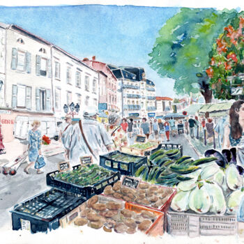 绘画 标题为“Le marché de Mazamet” 由Baf, 原创艺术品, 水彩