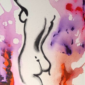 Painting titled "JEUNE FEMME AU MATI…" by Michele Madeleine Guillot, Original Artwork, Acrylic Mounted on Wood Stretcher fra…