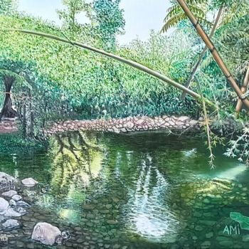 Painting titled "Cascade Délices op.…" by Ami, Original Artwork, Oil Mounted on Wood Stretcher frame
