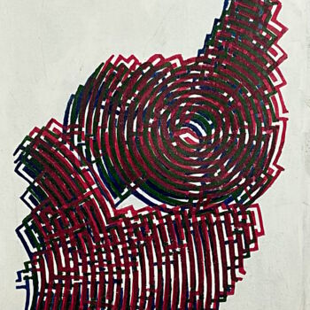 Gravures & estampes intitulée "Labyrinth #12" par Michael E. Voss, Œuvre d'art originale, Linogravures Monté sur Châssis en…