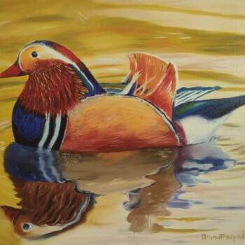 Peinture intitulée "Pato Mandarim" par Breno Chieppe Traspadini, Œuvre d'art originale, Huile Monté sur Châssis en bois