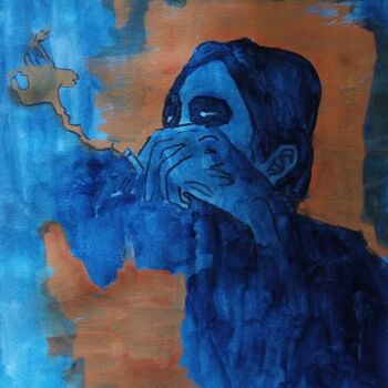 Pintura intitulada "A person smokes in…" por Vasileia Sarri (Vicky), Obras de arte originais, Acrílico
