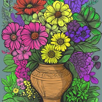 Digital Arts titled "Flowers in A Vase" by Mankdhani, Original Artwork, Marker