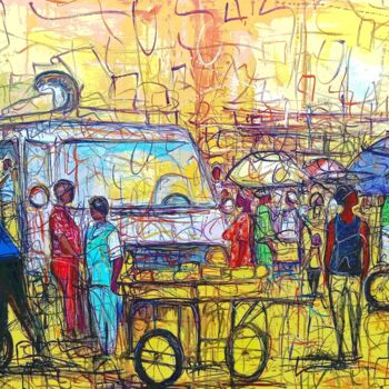 Malerei mit dem Titel "Le voyage" von Michel Bertrand Atou Onana (Atouloo), Original-Kunstwerk, Acryl