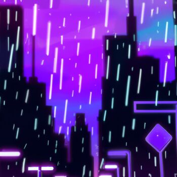 Digital Arts με τίτλο "Cityscape in Neon R…" από Gerard Yadav, Αυθεντικά έργα τέχνης, Εικόνα που δημιουργήθηκε με AI