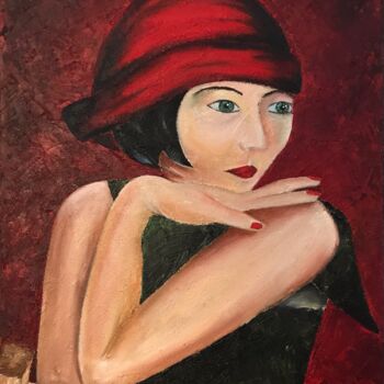 Painting titled "Kiki de Montparnasse" by Sylvie Vedel, Original Artwork, Oil Mounted on Wood Stretcher frame