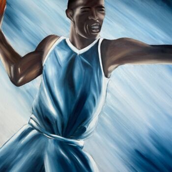 Painting titled "Basketball Player" by Sylvie Vedel, Original Artwork, Oil Mounted on Wood Stretcher frame