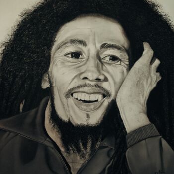 Peinture intitulée "" Bob Marley"" par Maud Berhault, Œuvre d'art originale, Graphite Monté sur Panneau de bois