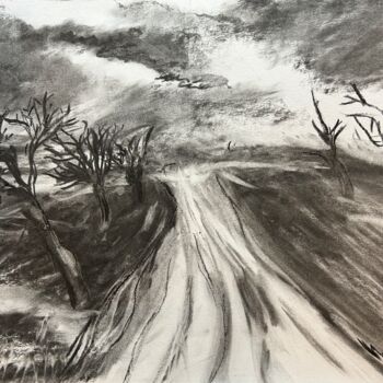 Drawing titled "Mauvais Temps" by Sylvie Vedel, Original Artwork, Charcoal