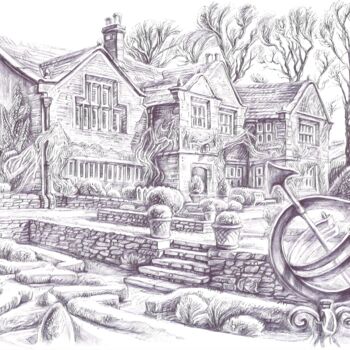 Drawing titled "Paysage architectur…" by Viktoriia Malaniuk, Original Artwork, Ballpoint pen