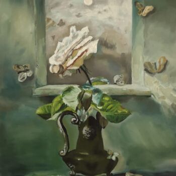 Peinture intitulée "Rosa Branca ao Anoi…" par Breno Chieppe Traspadini, Œuvre d'art originale, Huile Monté sur Châssis en bo…