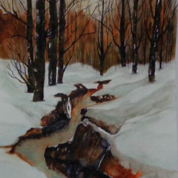 Painting titled "hiver 3" by Sylvie Pinon, Original Artwork, Watercolor