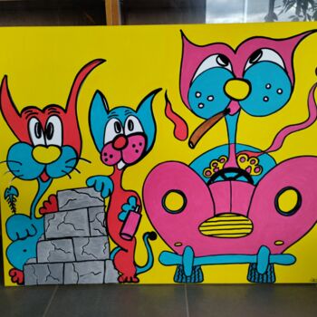 Painting titled "nimportenawaou" by Salvadore C, Original Artwork, Acrylic Mounted on Wood Stretcher frame