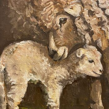 Ζωγραφική με τίτλο "Mother sheep love" από Mishanina Julia, Αυθεντικά έργα τέχνης, Λάδι