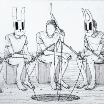 Peinture intitulée "Revelation on a fis…" par Pavel Mokich, Œuvre d'art originale, Marqueur