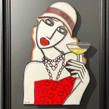 Painting titled "La robe rouge" by Fauve, Original Artwork, Acrylic Mounted on Wood Panel
