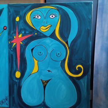 Schilderij getiteld "nue et bleue" door Salvadore C, Origineel Kunstwerk, Acryl Gemonteerd op Frame voor houten brancard