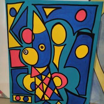 Painting titled "clowne" by Salvadore C, Original Artwork, Acrylic Mounted on Wood Stretcher frame