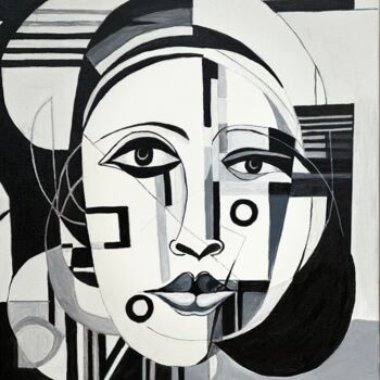 绘画 标题为“Facial Geometry 3” 由Larisa Robins, 原创艺术品, 丙烯 安装在木质担架架上