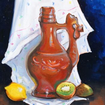 绘画 标题为“Still life with kiw…” 由Joan Mato, 原创艺术品, 油