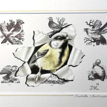 Peinture intitulée "Mésange N&Bl" par Isabelle Molinard, Œuvre d'art originale, Aquarelle